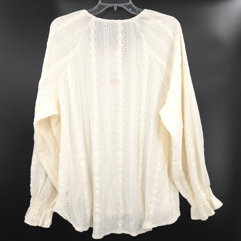 Frye Textured Knit Blouse Womens XXL Ivory Long Sleeve Boho Pointelle Top NWT - Picture 8 of 8